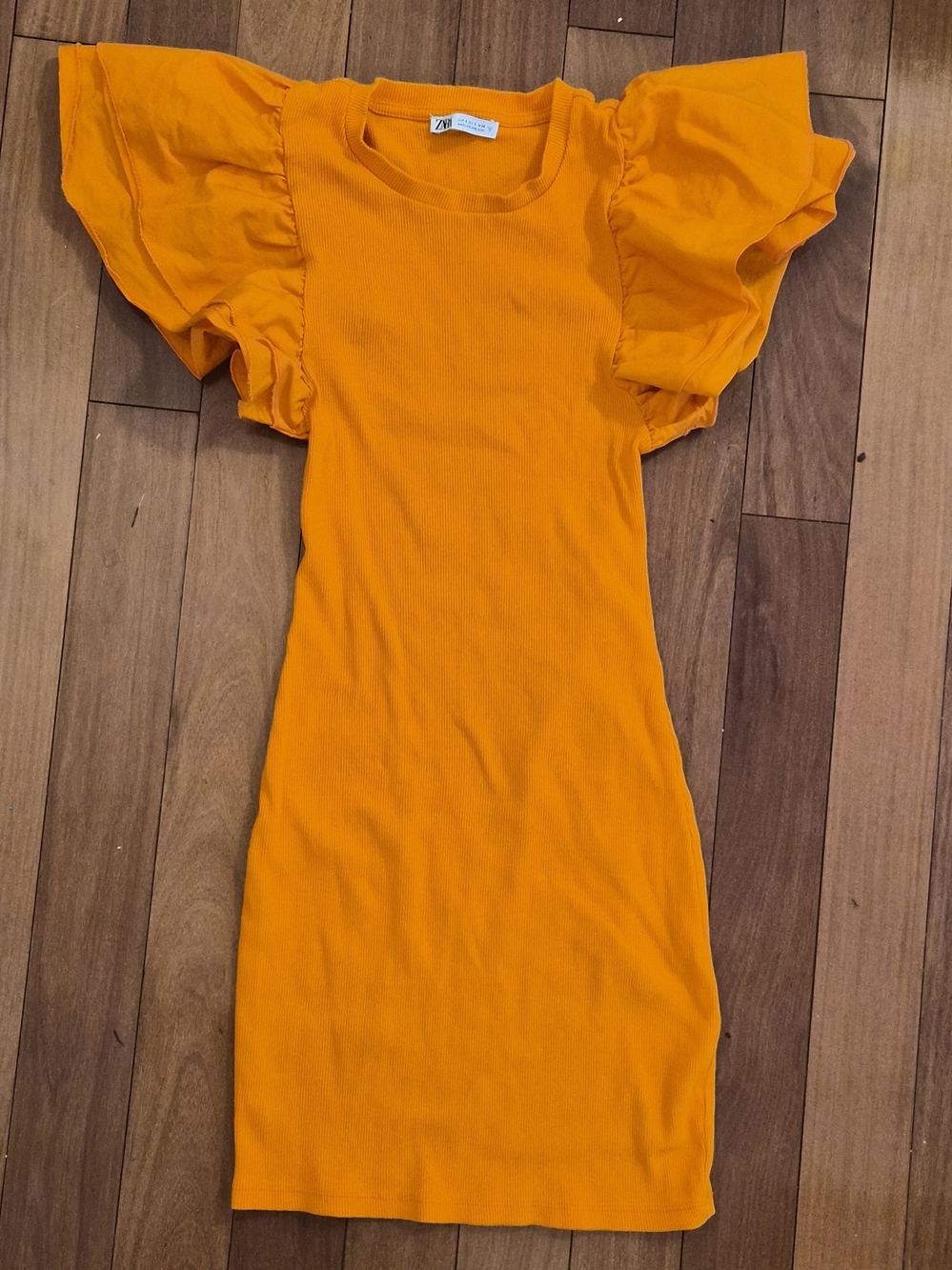 Zara Kids Bright Orange Ruffle-Sleeve Knit Dress